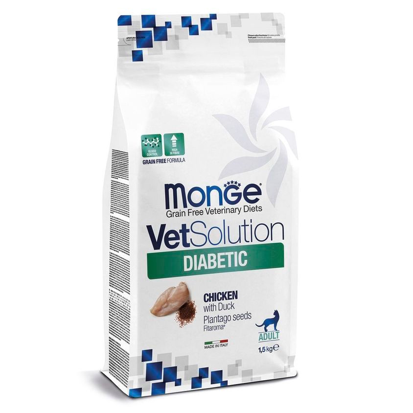 Диетический корм Monge VetSolution Cat Diabetic Диабетик для кошек при сахарном диабете 1,5 кг — фото 3