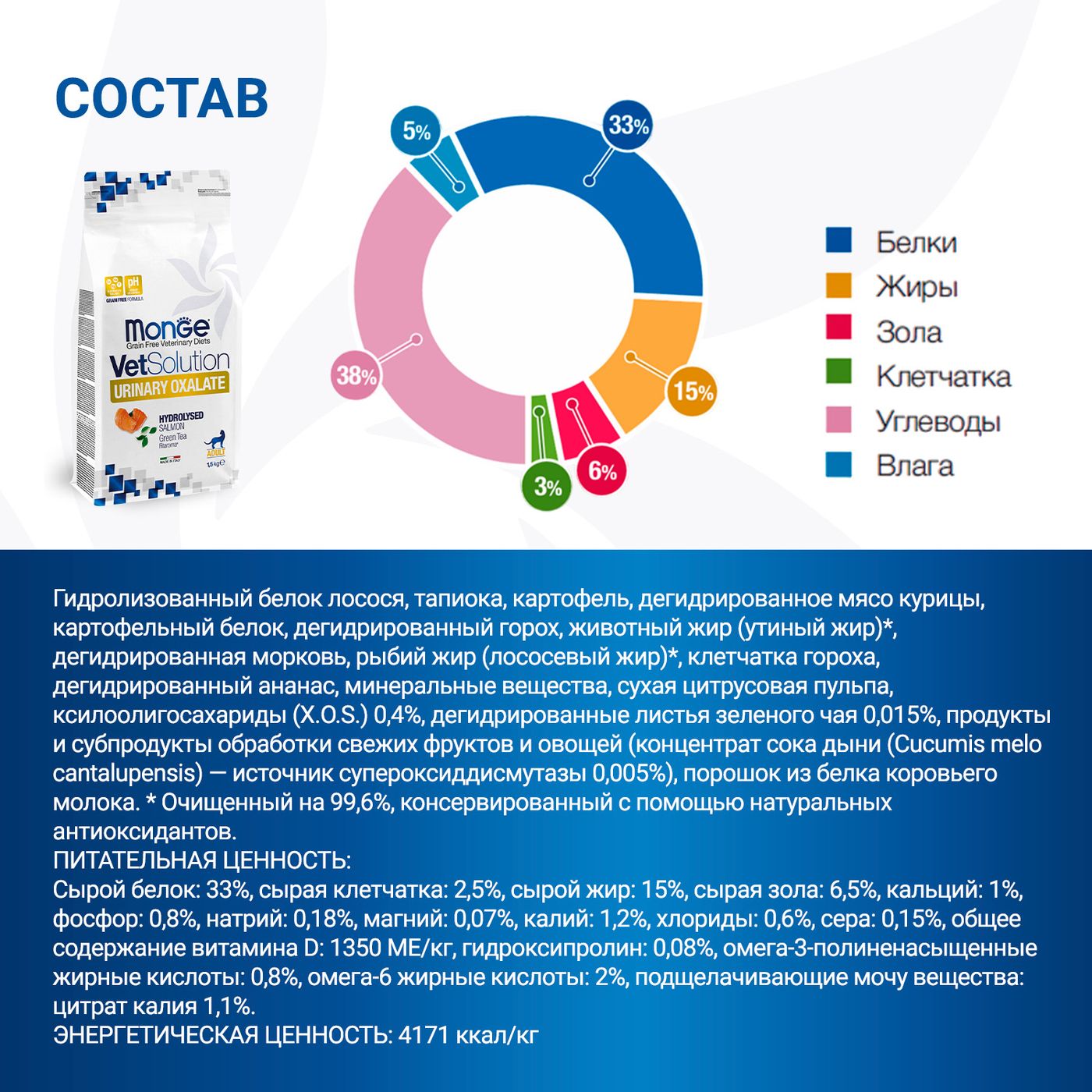 Диетический корм Monge VetSolution Cat Urinary Oxalate Уринари Оксалат для кошек при заболеваниях мочеполовой системы и оксалатном течении МКБ 1,5 к — фото 11