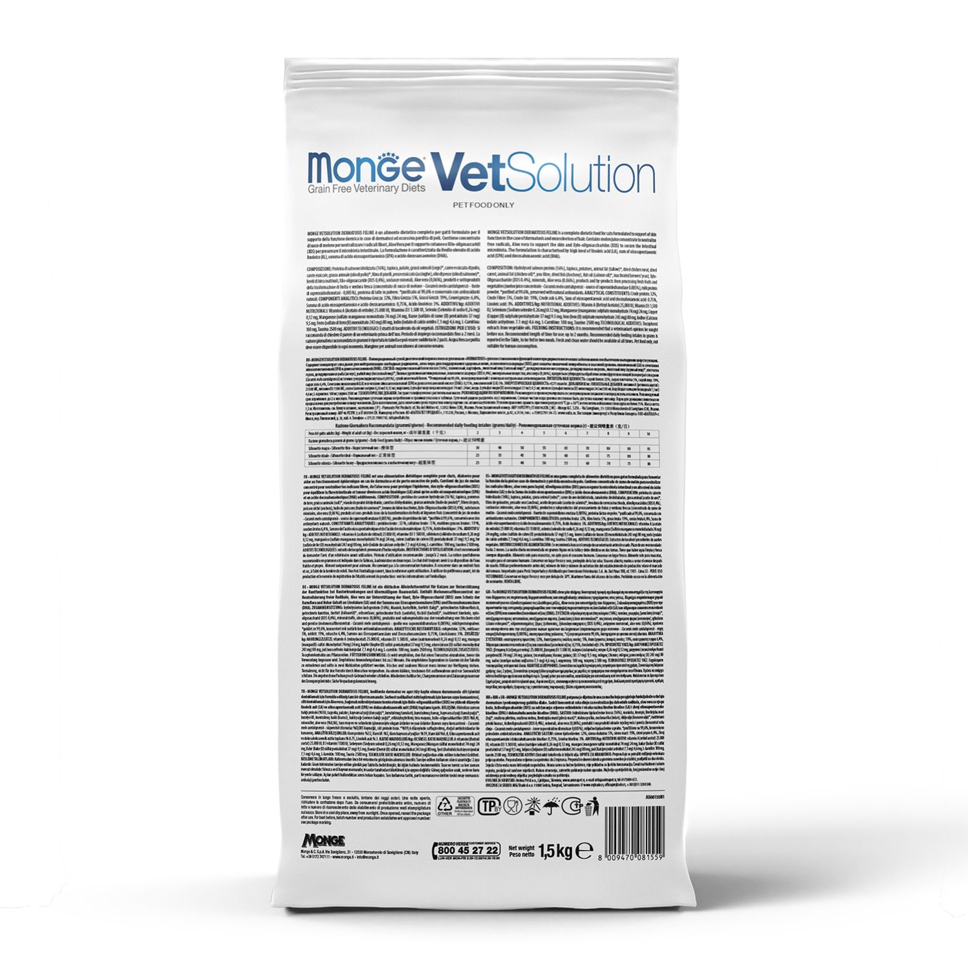Диетический корм Monge VetSolution Cat Gastrointestinal гастро интестинал для кошек при заболеваниях ЖКТ 1,5 кг — фото 14