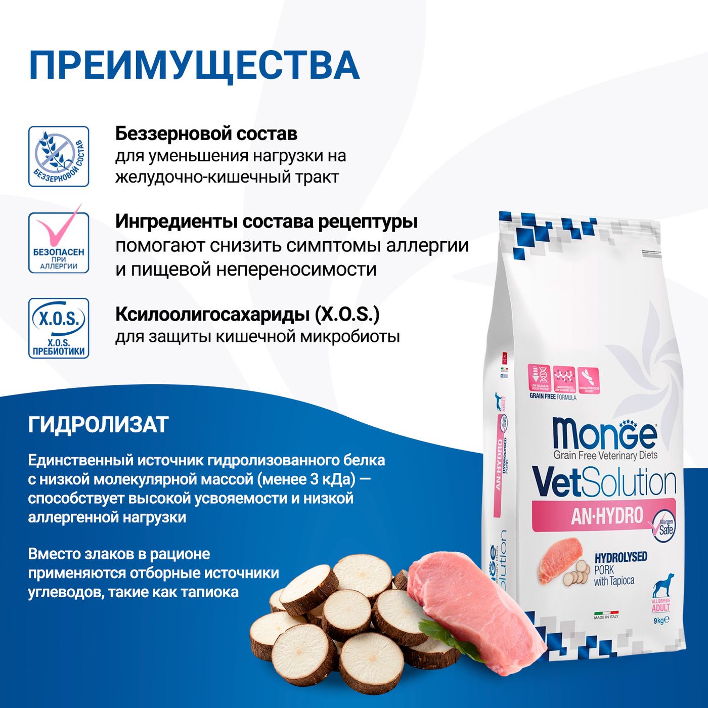 Диетический корм Monge VetSolution Dog An-Hydro ан-гидро для собак при пищевой непереносимости 9 кг — фото 4