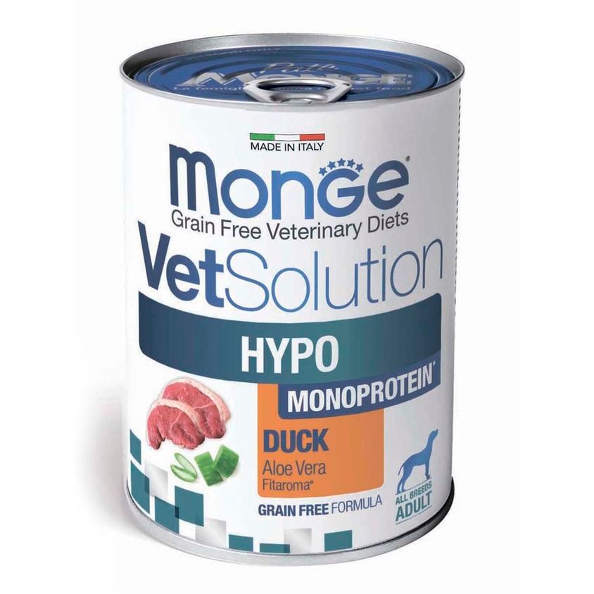 Диетический корм Monge VetSolution Dog Hypo Monoprotein DUCK Гипо монопротеин с уткой для собак для снижения реакции пищевой непереносимости 400 г — фото 2