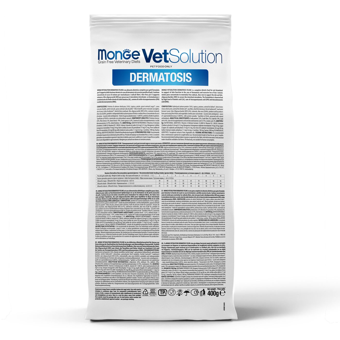 Диетический корм Monge VetSolution Cat Dermatosis Дерматозис для кошек при заболеваниях кожи 400 г — фото 13