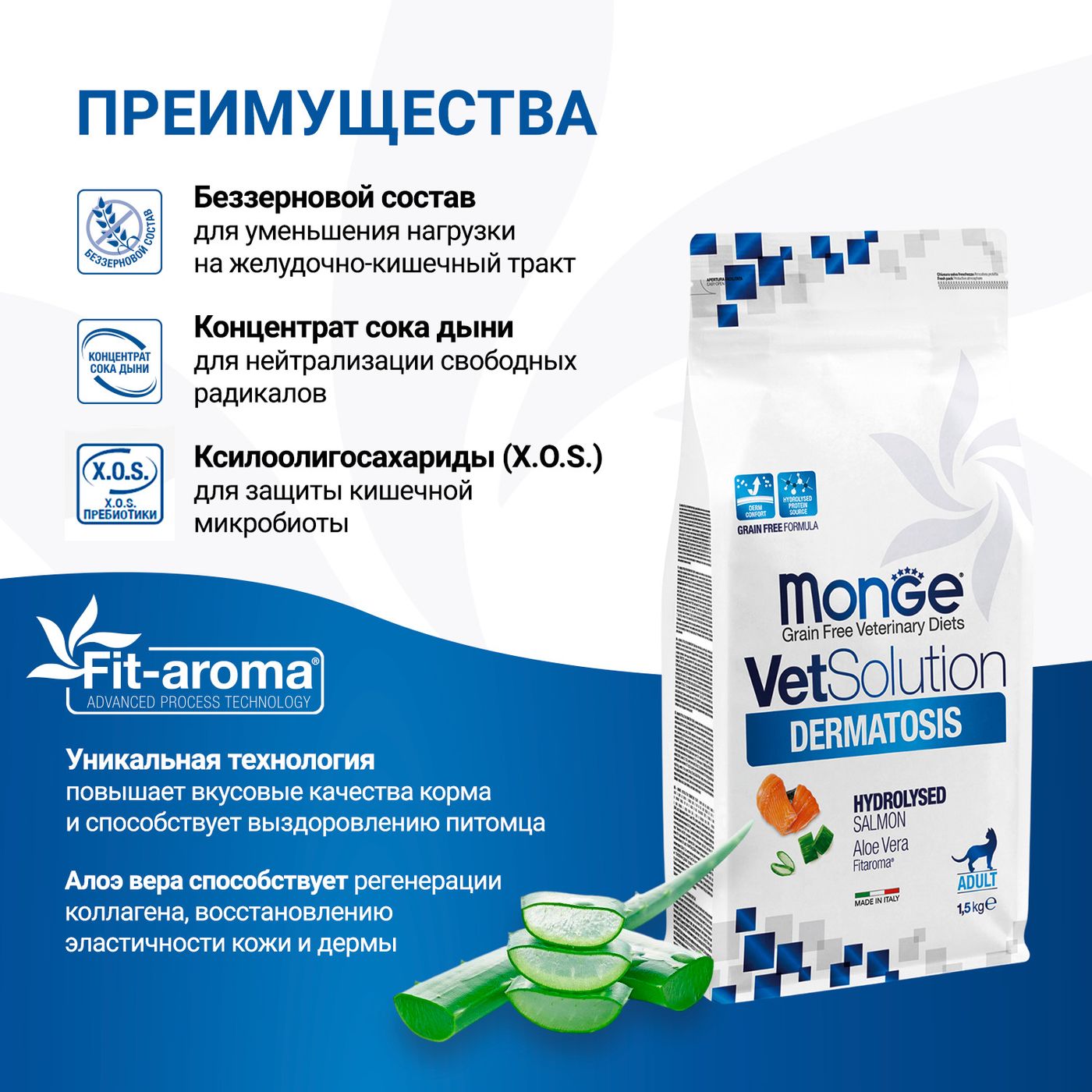Диетический корм Monge VetSolution Cat Dermatosis Дерматозис для кошек при заболеваниях кожи 1,5 кг — фото 7