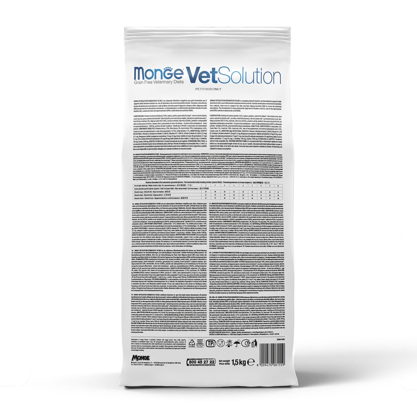 Диетический корм Monge VetSolution Cat Dermatosis Дерматозис для кошек при заболеваниях кожи 1,5 кг — фото 41