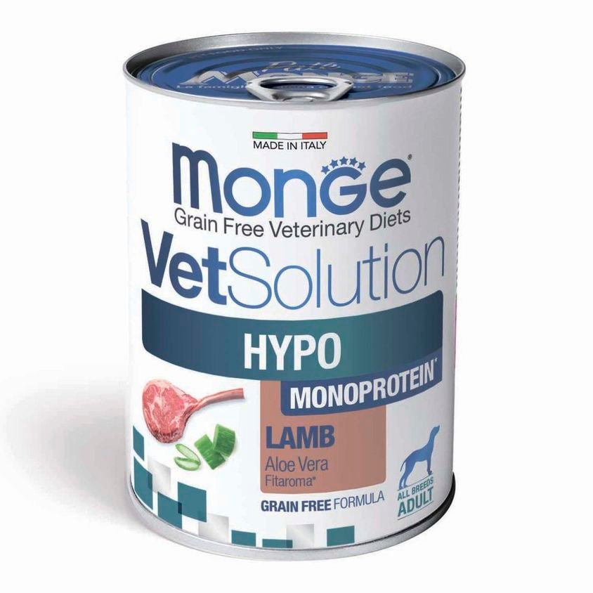 Диетический корм Monge VetSolution Dog Hypo Monoprotein LAMB Гипо монопротеин с ягнёнком для собак для снижения реакции пищевой непереносимости 400г — фото 3