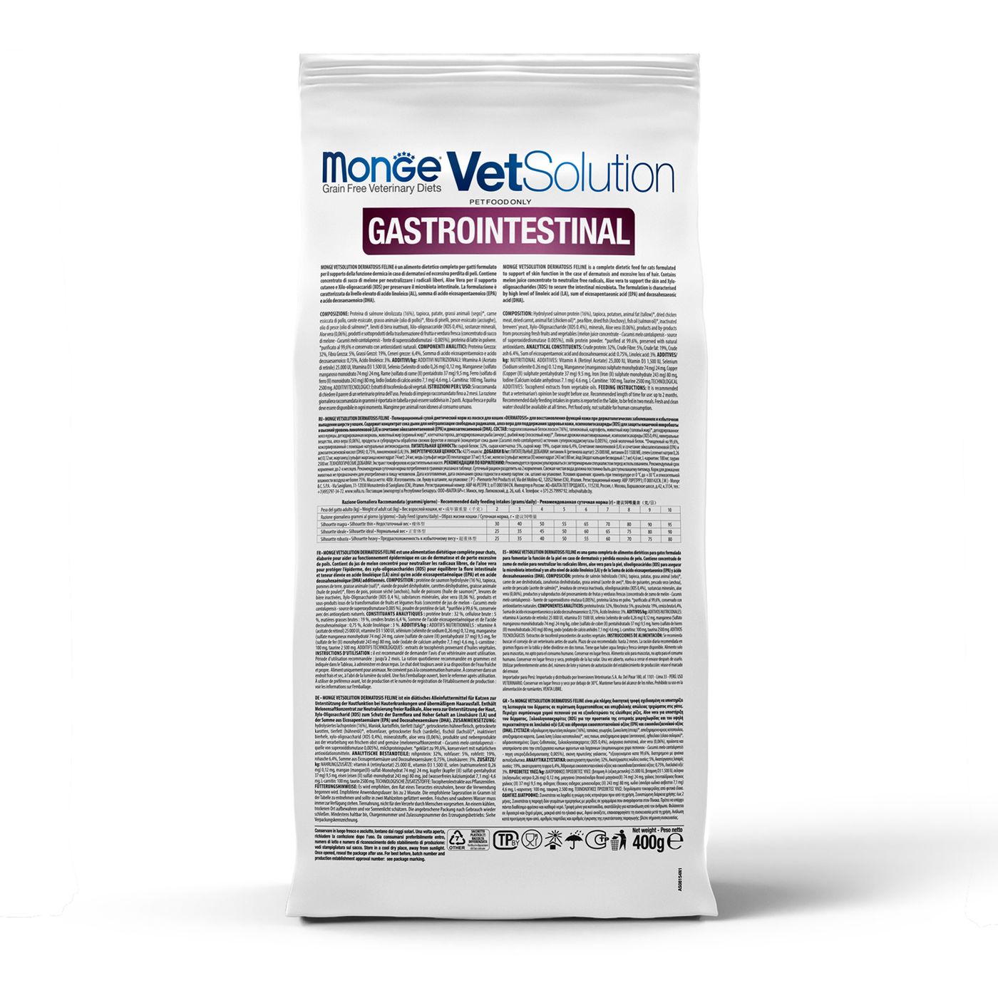 Диетический корм Monge VetSolution Cat Gastrointestinal гастро интестинал для кошек при заболеваниях ЖКТ 400 г — фото 13