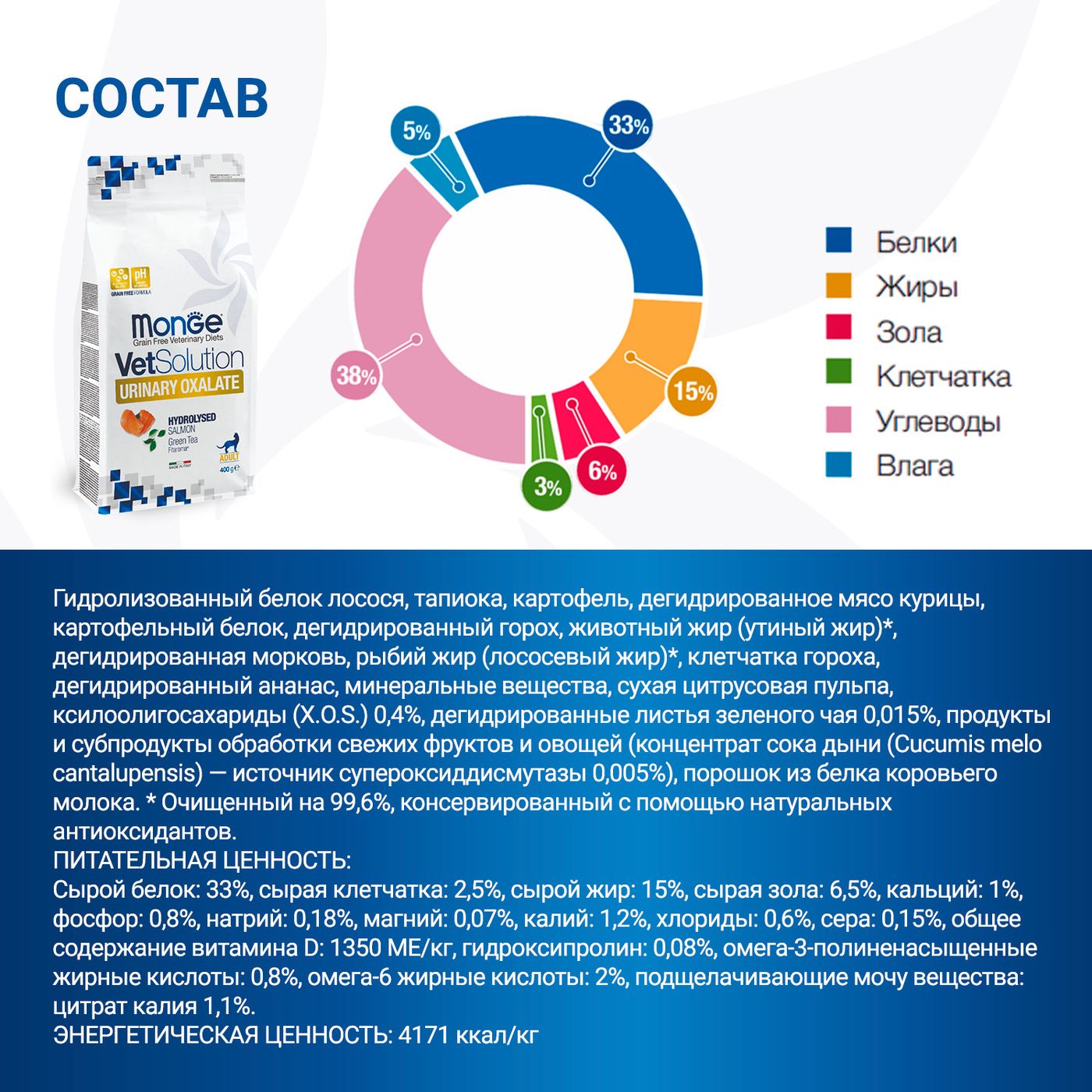 Диетический корм Monge VetSolution Cat Urinary Oxalate Уринари Оксалат для кошек при заболеваниях мочеполовой системы и оксалатном течении МКБ 400 г — фото 17