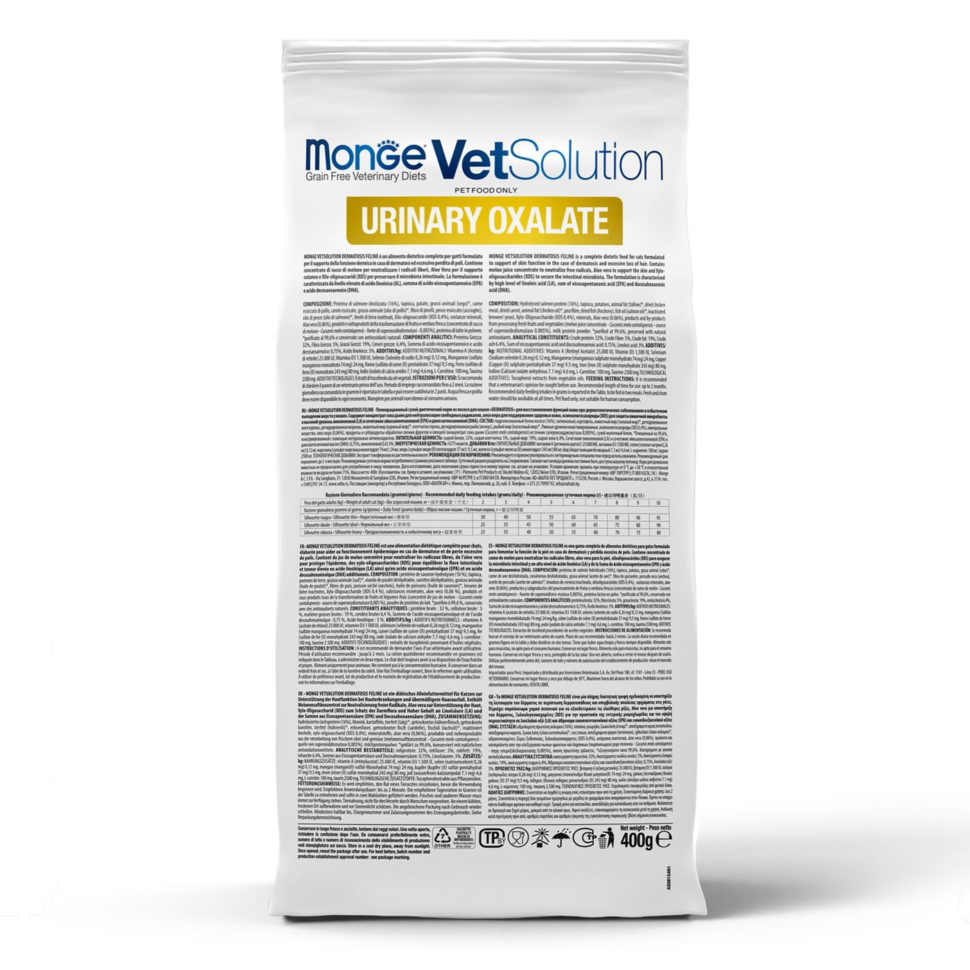 Диетический корм Monge VetSolution Cat Urinary Oxalate Уринари Оксалат для кошек при заболеваниях мочеполовой системы и оксалатном течении МКБ 400 г — фото 21